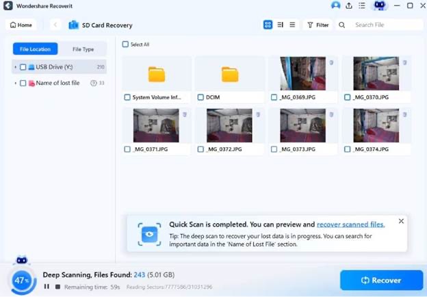 click on the recover button