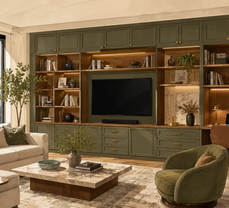 Living Room Custom Cabinets Designed for New York Homes