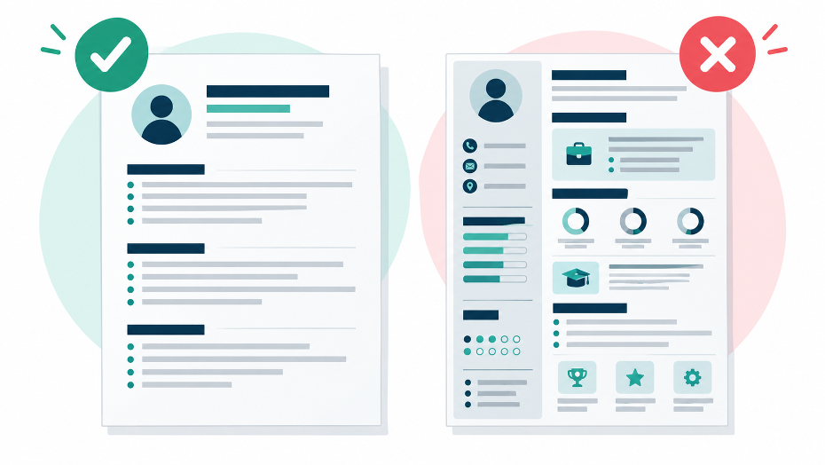 Comparison of a simple single-column resume and a cluttered multi-column resume